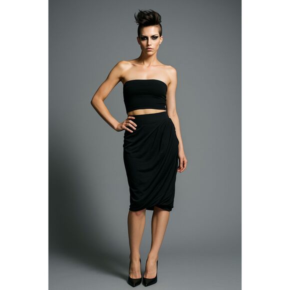 HELMUT LANG Black Back Zip Mini Curved Pencil Skirt Women's Size XS/P - Picture 1 of 9